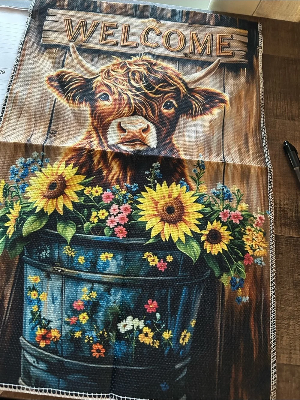 Welcome Cow Sunflower Wall Hanging - Rustic Brown & Yellow
